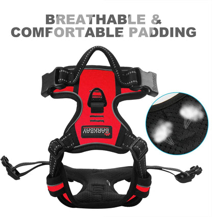 No Pull Dog Harness Front Clip Heavy Duty Reflective Easy Control Handle for Large Dog Walking(Red,L)