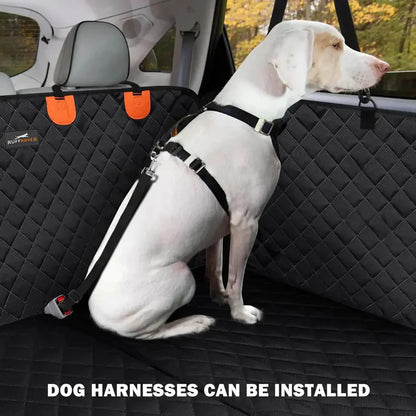 Hard Bottom 6-In-1 Dog Back Seat Cover , Waterproof Mesh Window, Non-Slip for Cars, Trucks and Suvs + FREE Dog Bed+ FREE Dog Safety Belt