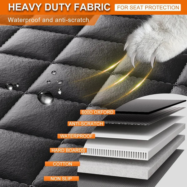 Hard Bottom 6-In-1 Dog Back Seat Cover , Waterproof Mesh Window, Non-Slip for Cars, Trucks and Suvs + FREE Dog Bed+ FREE Dog Safety Belt