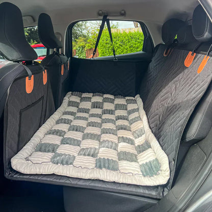 Hard Bottom 6-In-1 Dog Back Seat Cover , Waterproof Mesh Window, Non-Slip for Cars, Trucks and Suvs + FREE Dog Bed+ FREE Dog Safety Belt