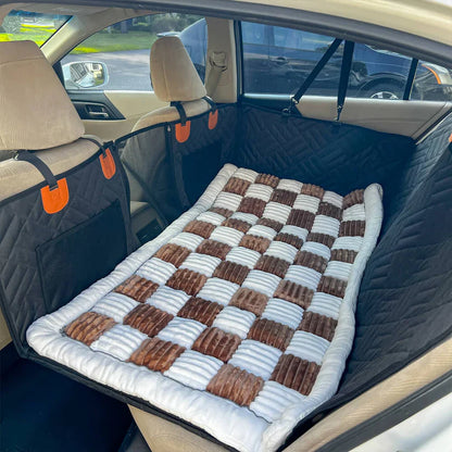 Hard Bottom 6-In-1 Dog Back Seat Cover , Waterproof Mesh Window, Non-Slip for Cars, Trucks and Suvs + FREE Dog Bed+ FREE Dog Safety Belt
