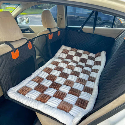 Hard Bottom 6-In-1 Dog Back Seat Cover , Waterproof Mesh Window, Non-Slip for Cars, Trucks and Suvs + FREE Dog Bed+ FREE Dog Safety Belt