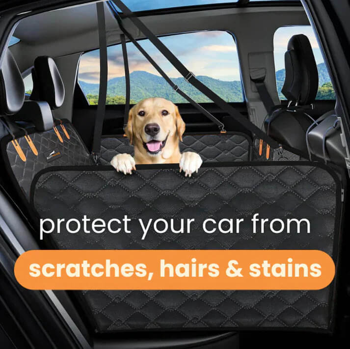 Hard Bottom 6-In-1 Dog Back Seat Cover , Waterproof Mesh Window, Non-Slip for Cars, Trucks and Suvs + FREE Dog Bed+ FREE Dog Safety Belt
