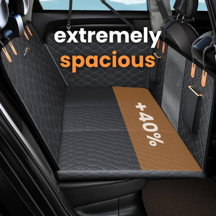 Hard Bottom 6-In-1 Dog Back Seat Cover , Waterproof Mesh Window, Non-Slip for Cars, Trucks and Suvs + FREE Dog Bed+ FREE Dog Safety Belt