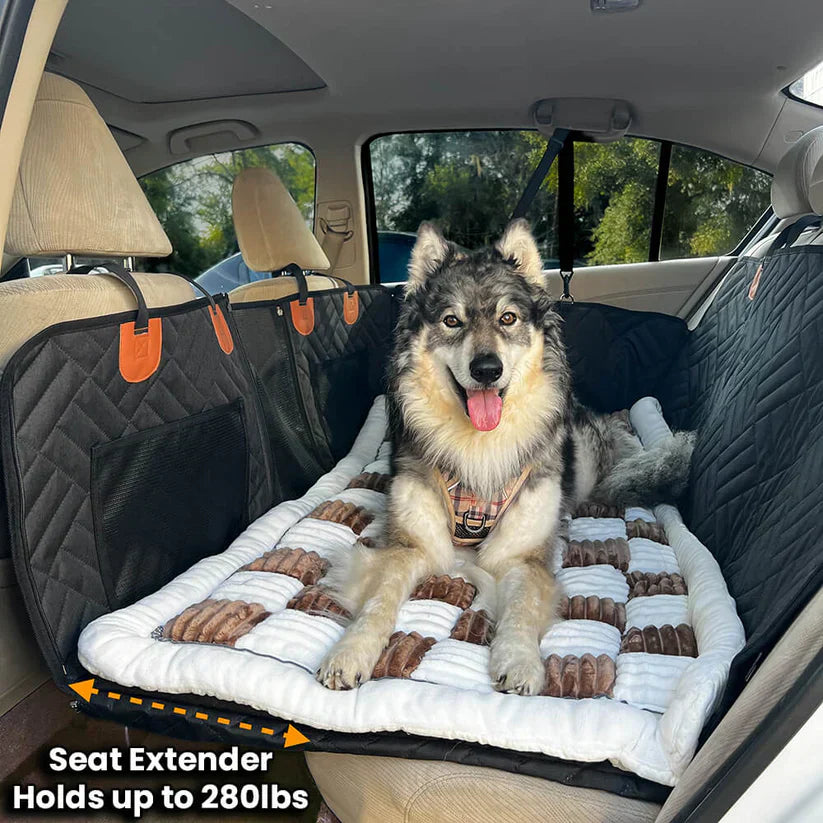 Hard Bottom 6-In-1 Dog Back Seat Cover , Waterproof Mesh Window, Non-Slip for Cars, Trucks and Suvs + FREE Dog Bed+ FREE Dog Safety Belt