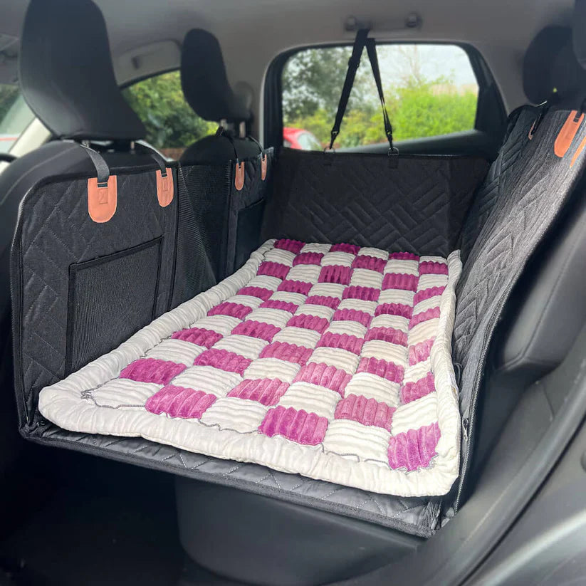 Hard Bottom 6-In-1 Dog Back Seat Cover , Waterproof Mesh Window, Non-Slip for Cars, Trucks and Suvs + FREE Dog Bed+ FREE Dog Safety Belt
