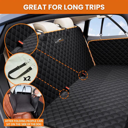 Hard Bottom 6-In-1 Dog Back Seat Cover , Waterproof Mesh Window, Non-Slip for Cars, Trucks and Suvs + FREE Dog Bed+ FREE Dog Safety Belt