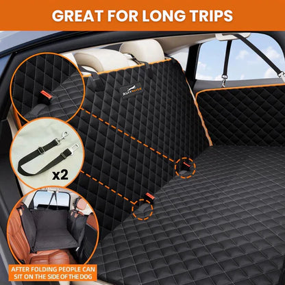 Hard Bottom 6-In-1 Dog Back Seat Cover , Waterproof Mesh Window, Non-Slip for Cars, Trucks and Suvs + FREE Dog Bed+ FREE Dog Safety Belt