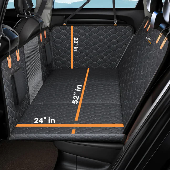 Hard Bottom 6-In-1 Dog Back Seat Cover , Waterproof Mesh Window, Non-Slip for Cars, Trucks and Suvs + FREE Dog Bed+ FREE Dog Safety Belt
