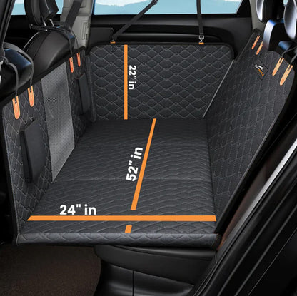 Hard Bottom 6-In-1 Dog Back Seat Cover , Waterproof Mesh Window, Non-Slip for Cars, Trucks and Suvs + FREE Dog Bed+ FREE Dog Safety Belt