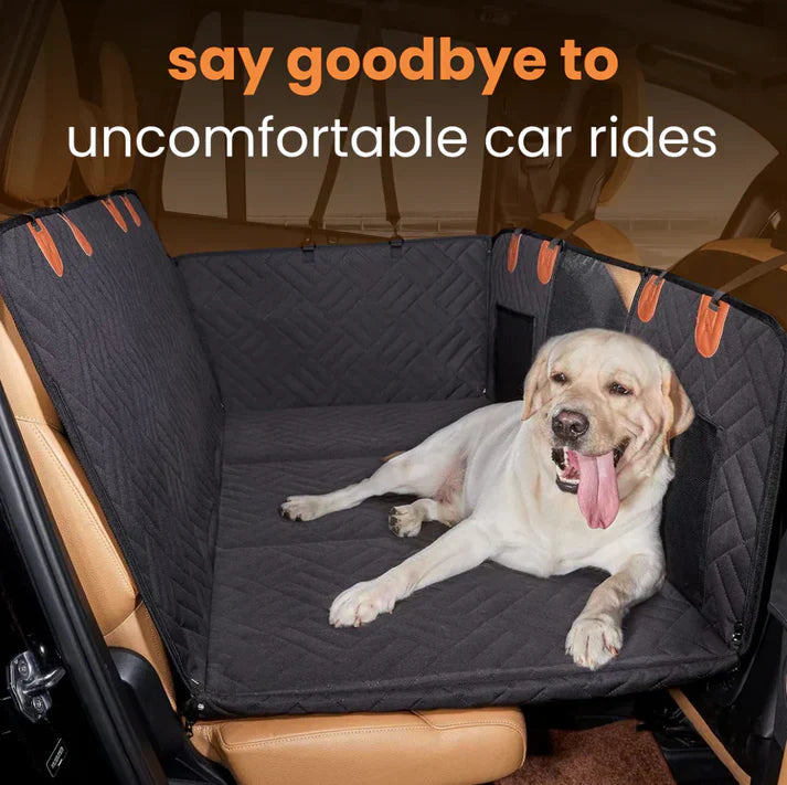 Hard Bottom 6-In-1 Dog Back Seat Cover , Waterproof Mesh Window, Non-Slip for Cars, Trucks and Suvs + FREE Dog Bed+ FREE Dog Safety Belt