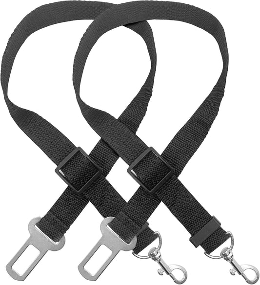 Adjustable Dog Seat Belt for Car, 2 Pack Pet Safety Belts for Vehicles, Heavy-Duty Nylon Puppy Harness Seatbelt Leash for Driving, Universal Fit Seatbelts for Pets in SUV, Truck, Travel, Black