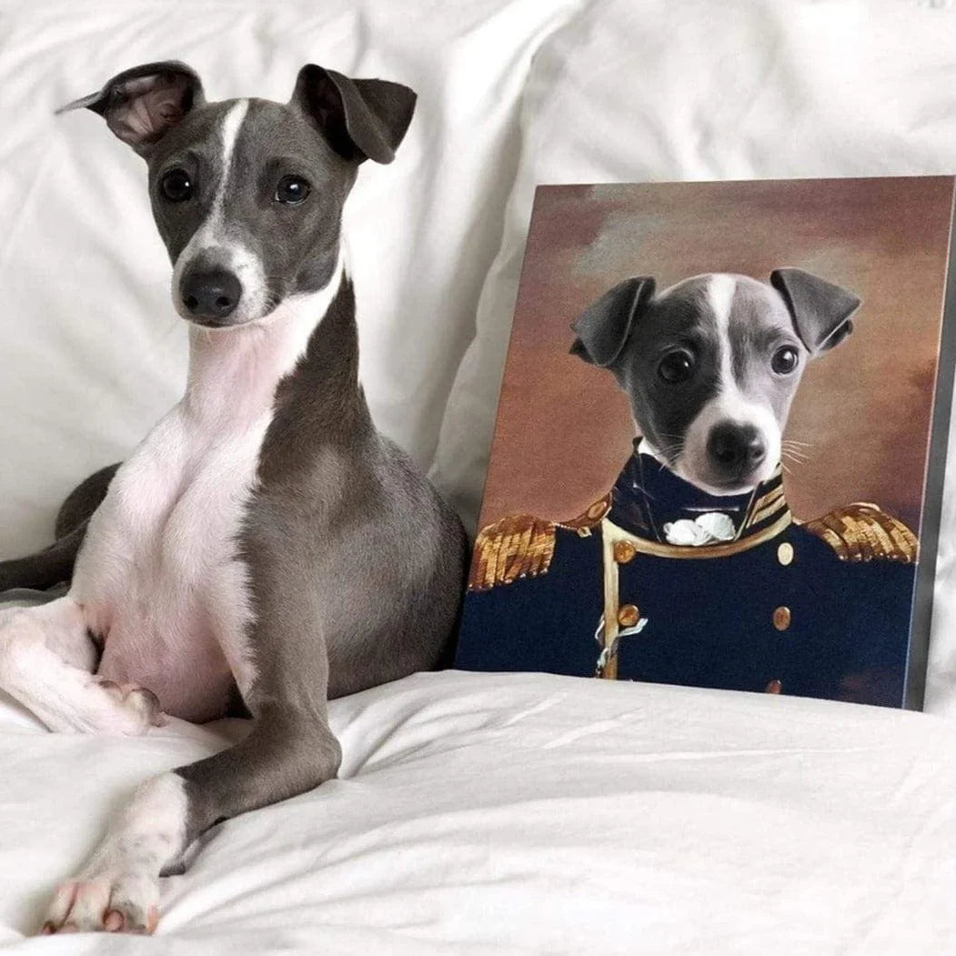 Custom Pet Canvas Portrait – Admiral Style + Free Mug