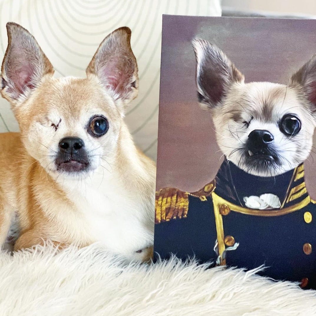 Custom Pet Canvas Portrait – Admiral Style + Free Mug