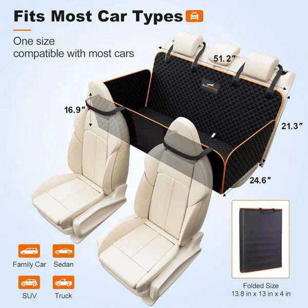Hard Bottom 6-In-1 Dog Back Seat Cover , Waterproof Mesh Window, Non-Slip for Cars, Trucks and Suvs + FREE Dog Bed+ FREE Dog Safety Belt