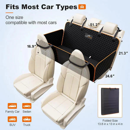 Hard Bottom 6-In-1 Dog Back Seat Cover , Waterproof Mesh Window, Non-Slip for Cars, Trucks and Suvs + FREE Dog Bed+ FREE Dog Safety Belt