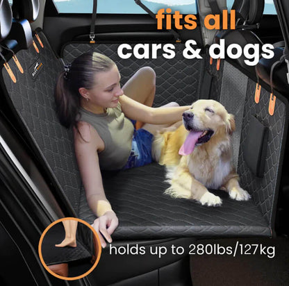 Hard Bottom 6-In-1 Dog Back Seat Cover , Waterproof Mesh Window, Non-Slip for Cars, Trucks and Suvs + FREE Dog Bed+ FREE Dog Safety Belt